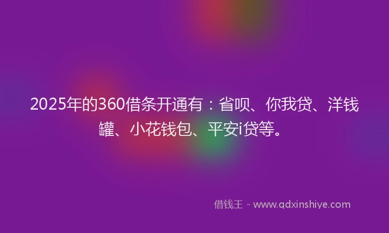 2025年的360借条开通有：省呗、你我贷、洋钱罐、小花钱包、平安i贷等。