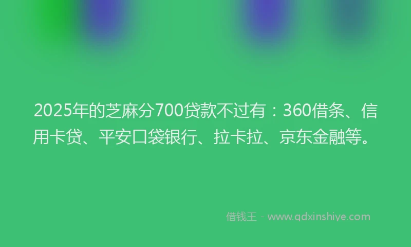 2025年的芝麻分700贷款不过有：360借条、信用卡贷、平安口袋银行、拉卡拉、京东金融等。