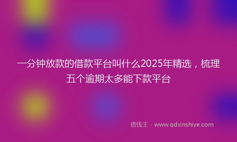 一分钟放款的借款平台叫什么2025年精选，梳理五个逾期太多能下款平台