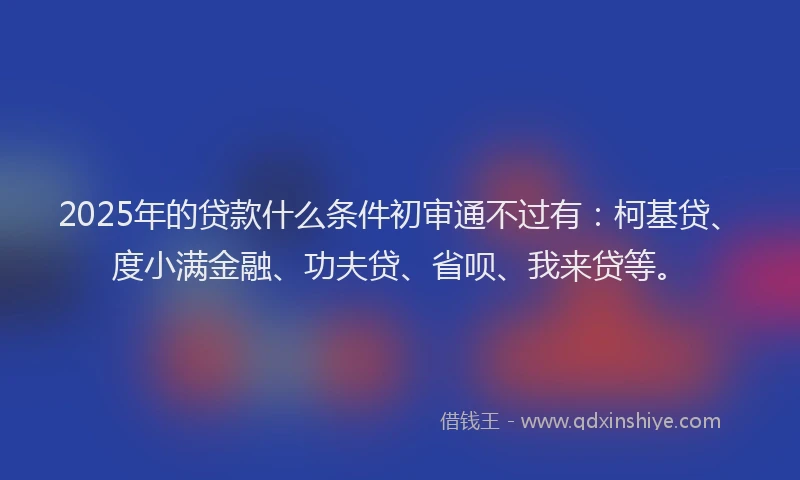 2025年的贷款什么条件初审通不过有：柯基贷、度小满金融、功夫贷、省呗、我来贷等。
