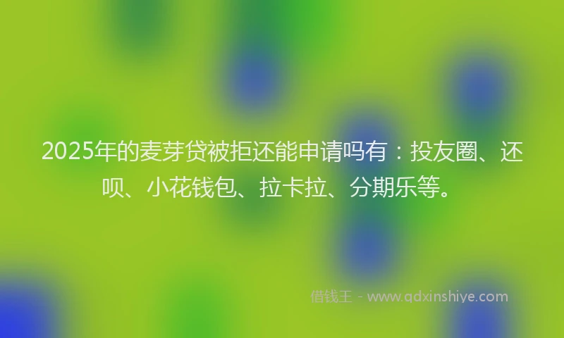 2025年的麦芽贷被拒还能申请吗有：投友圈、还呗、小花钱包、拉卡拉、分期乐等。