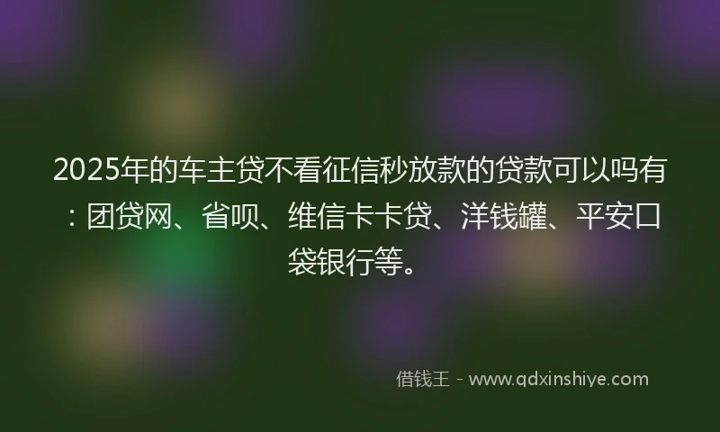 2025年的车主贷不看征信秒放款的贷款可以吗有：团贷网、省呗、维信卡卡贷、洋钱罐、平安口袋银行等。