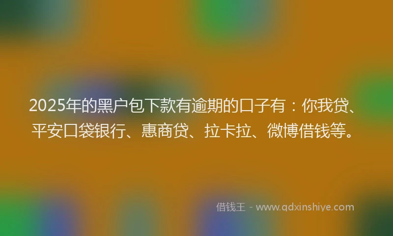2025年的黑户包下款有逾期的口子有：你我贷、平安口袋银行、惠商贷、拉卡拉、微博借钱等。
