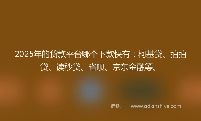2025年的贷款平台哪个下款快有：柯基贷、拍拍贷、读秒贷、省呗、京东金融等。