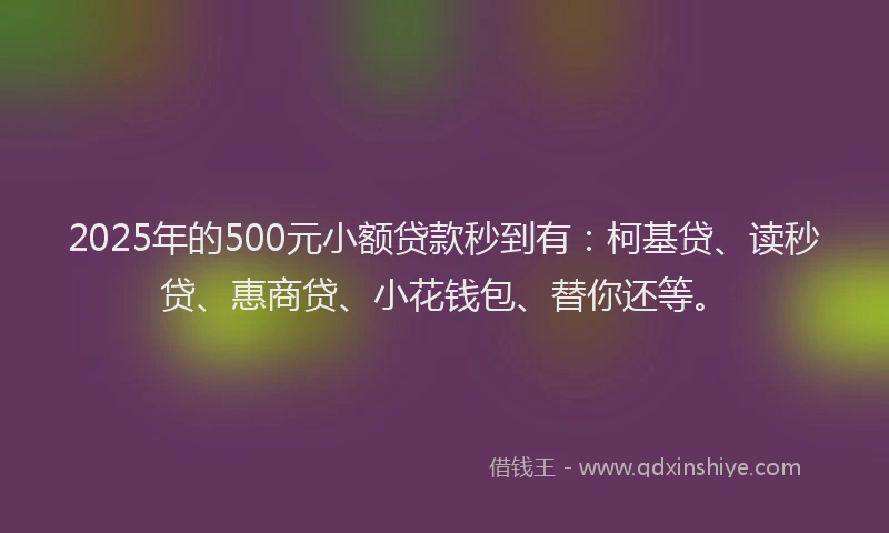 2025年的500元小额贷款秒到有：柯基贷、读秒贷、惠商贷、小花钱包、替你还等。