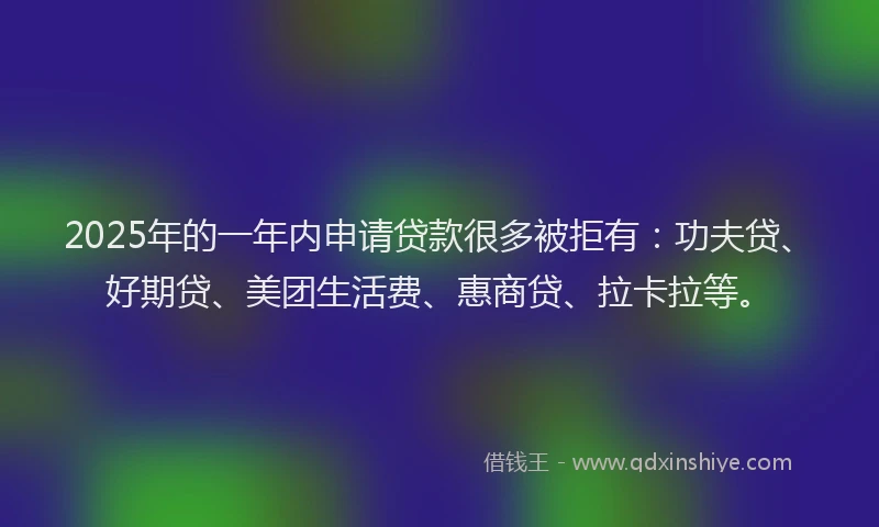 2025年的一年内申请贷款很多被拒有：功夫贷、好期贷、美团生活费、惠商贷、拉卡拉等。