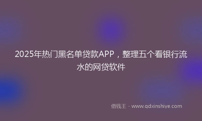 2025年热门黑名单贷款APP，整理五个看银行流水的网贷软件