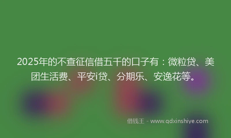 2025年的不查征信借五千的口子有:微粒贷、美团生活费、平安i贷、分期乐、安逸花等。
