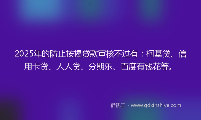 2025年的防止按揭贷款审核不过有：柯基贷、信用卡贷、人人贷、分期乐、百度有钱花等。