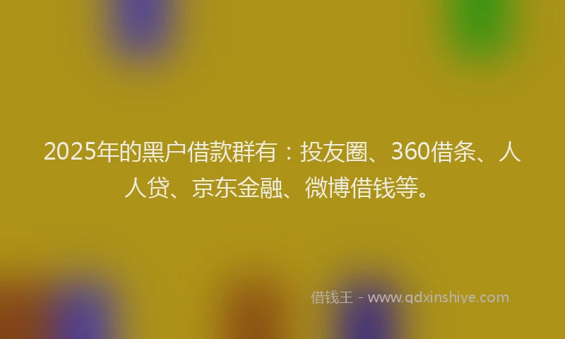 2025年的黑户借款群有：投友圈、360借条、人人贷、京东金融、微博借钱等。