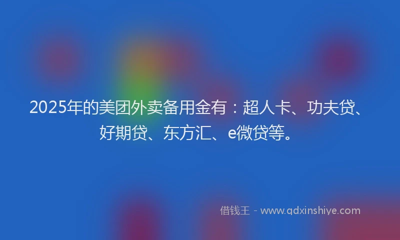 2025年的美团外卖备用金有：超人卡、功夫贷、好期贷、东方汇、e微贷等。