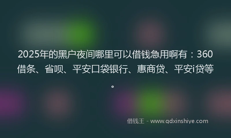 2025年的黑户夜间哪里可以借钱急用啊有：360借条、省呗、平安口袋银行、惠商贷、平安i贷等。