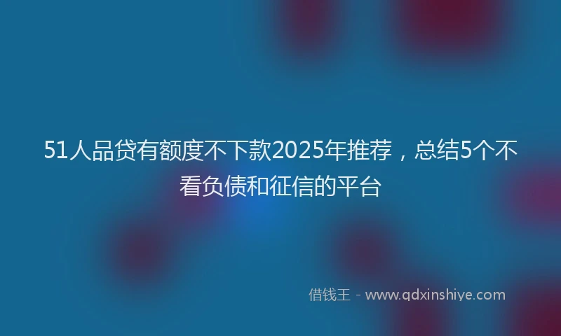 51人品贷有额度不下款2025年推荐，总结5个不看负债和征信的平台