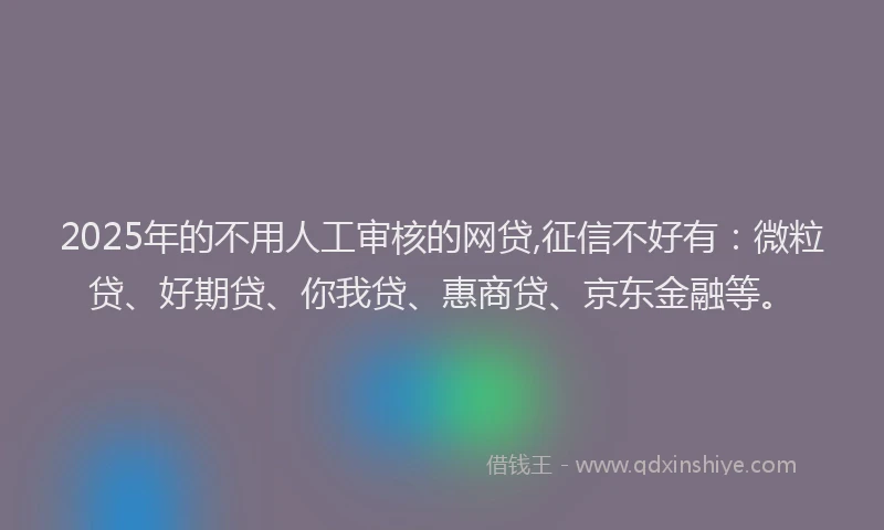 2025年的不用人工审核的网贷,征信不好有：微粒贷、好期贷、你我贷、惠商贷、京东金融等。