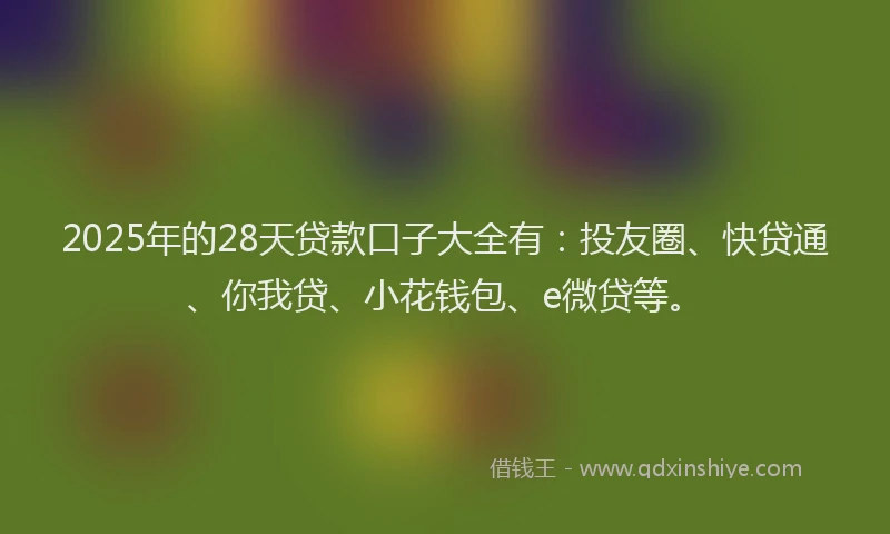 2025年的28天贷款口子大全有：投友圈、快贷通、你我贷、小花钱包、e微贷等。