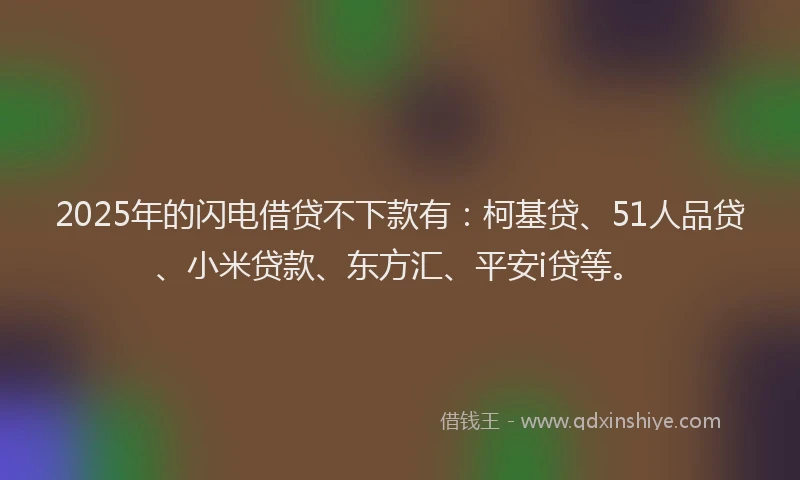 2025年的闪电借贷不下款有：柯基贷、51人品贷、小米贷款、东方汇、平安i贷等。
