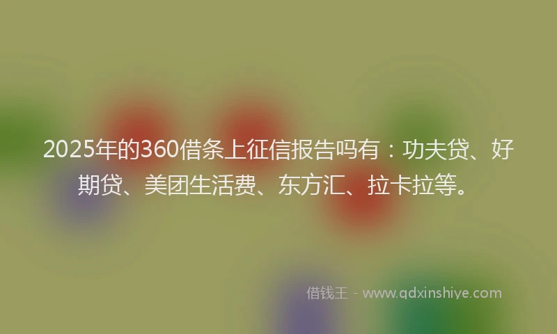 2025年的360借条上征信报告吗有：功夫贷、好期贷、美团生活费、东方汇、拉卡拉等。
