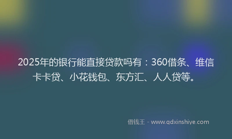 2025年的银行能直接贷款吗有：360借条、维信卡卡贷、小花钱包、东方汇、人人贷等。