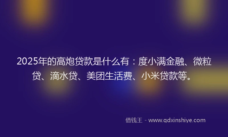 2025年的高炮贷款是什么有：度小满金融、微粒贷、滴水贷、美团生活费、小米贷款等。