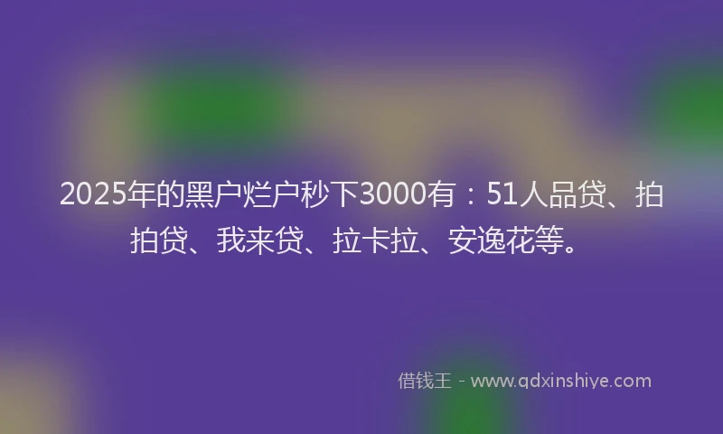2025年的黑户烂户秒下3000有：51人品贷、拍拍贷、我来贷、拉卡拉、安逸花等。
