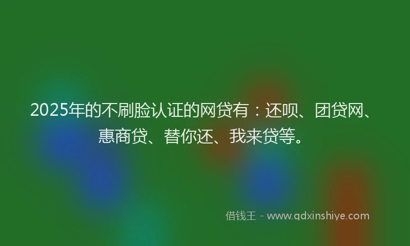 2025年的不刷脸认证的网贷有：还呗、团贷网、惠商贷、替你还、我来贷等。