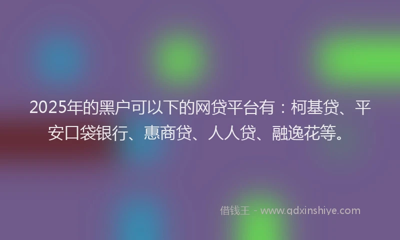 2025年的黑户可以下的网贷平台有：柯基贷、平安口袋银行、惠商贷、人人贷、融逸花等。