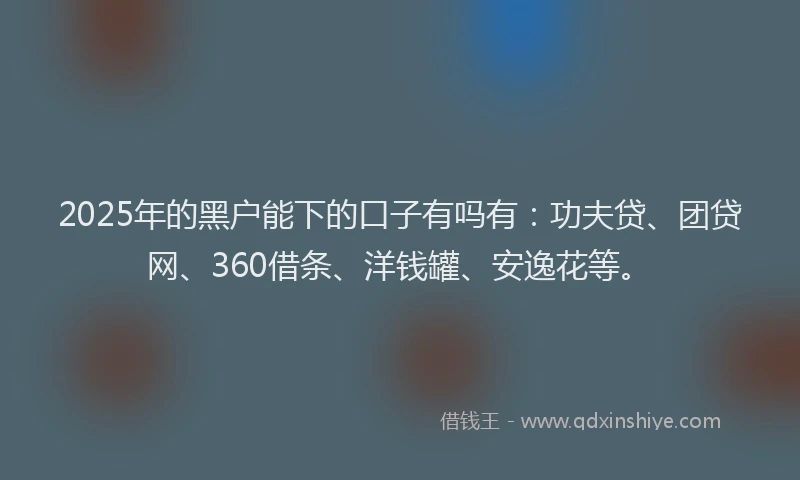 2025年的黑户能下的口子有吗有：功夫贷、团贷网、360借条、洋钱罐、安逸花等。