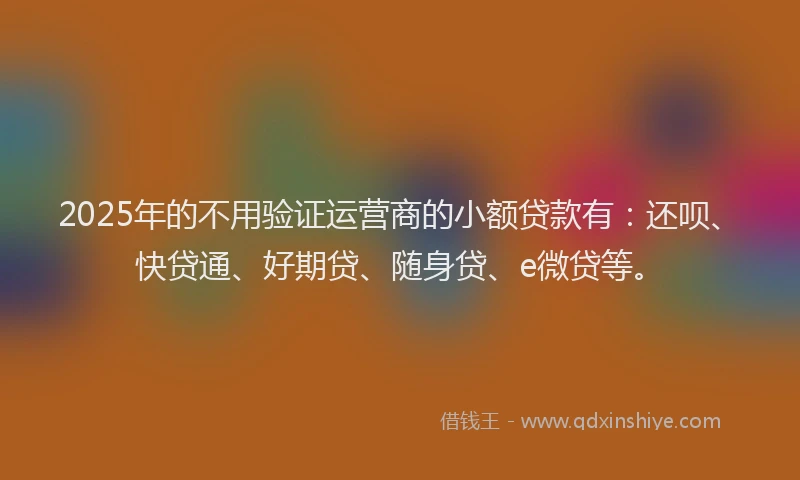 2025年的不用验证运营商的小额贷款有：还呗、快贷通、好期贷、随身贷、e微贷等。
