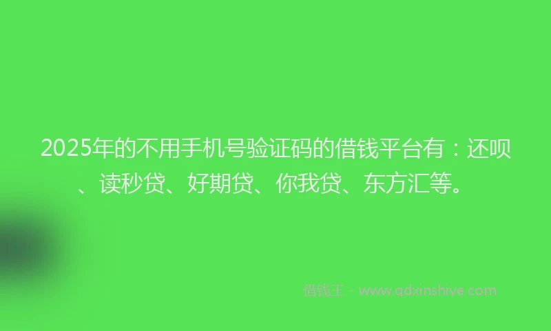 2025年的不用手机号验证码的借钱平台有：还呗、读秒贷、好期贷、你我贷、东方汇等。