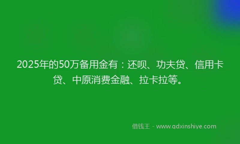 2025年的50万备用金有：还呗、功夫贷、信用卡贷、中原消费金融、拉卡拉等。
