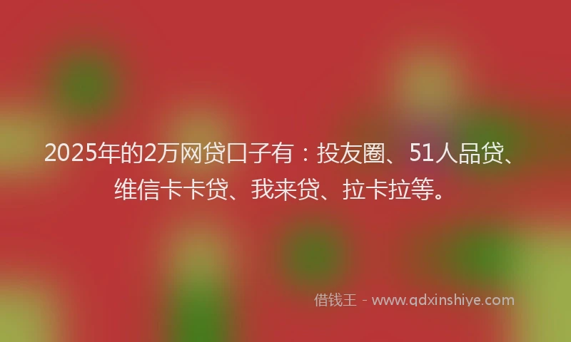 2025年的2万网贷口子有：投友圈、51人品贷、维信卡卡贷、我来贷、拉卡拉等。