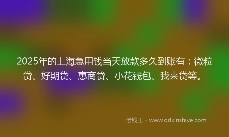 2025年的上海急用钱当天放款多久到账有：微粒贷、好期贷、惠商贷、小花钱包、我来贷等。