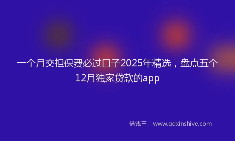 一个月交担保费必过口子2025年精选，盘点五个12月独家贷款的app