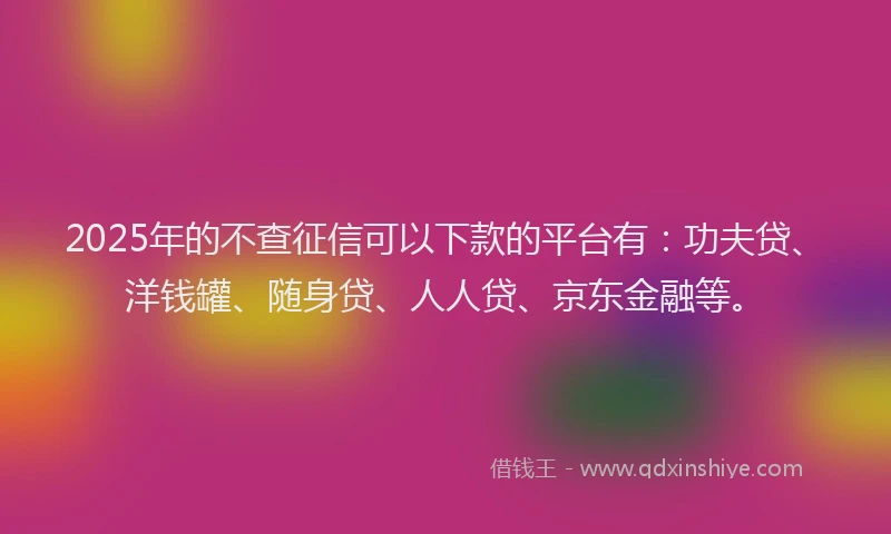 2025年的不查征信可以下款的平台有：功夫贷、洋钱罐、随身贷、人人贷、京东金融等。