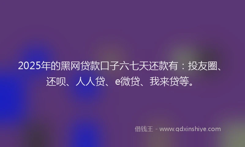 2025年的黑网贷款口子六七天还款有：投友圈、还呗、人人贷、e微贷、我来贷等。