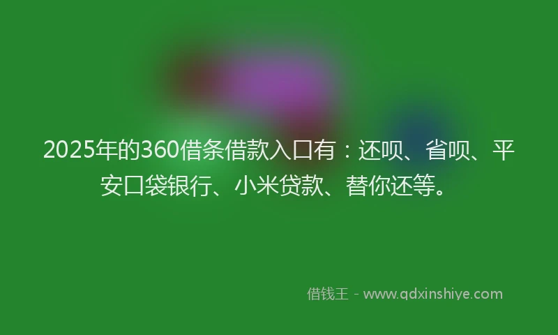 2025年的360借条借款入口有：还呗、省呗、平安口袋银行、小米贷款、替你还等。