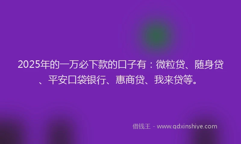 2025年的一万必下款的口子有：微粒贷、随身贷、平安口袋银行、惠商贷、我来贷等。