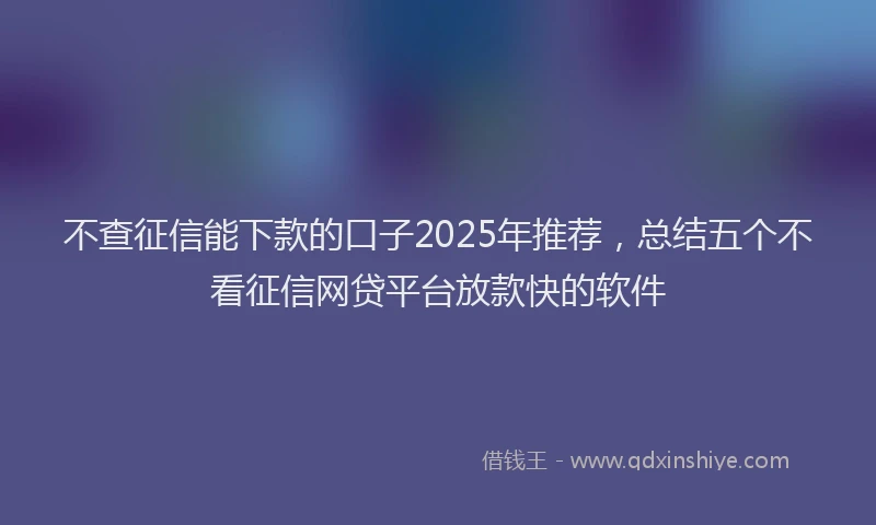 不查征信能下款的口子2025年推荐，总结五个不看征信网贷平台放款快的软件