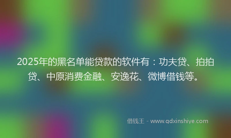 2025年的黑名单能贷款的软件有：功夫贷、拍拍贷、中原消费金融、安逸花、微博借钱等。