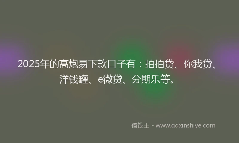 2025年的高炮易下款口子有：拍拍贷、你我贷、洋钱罐、e微贷、分期乐等。