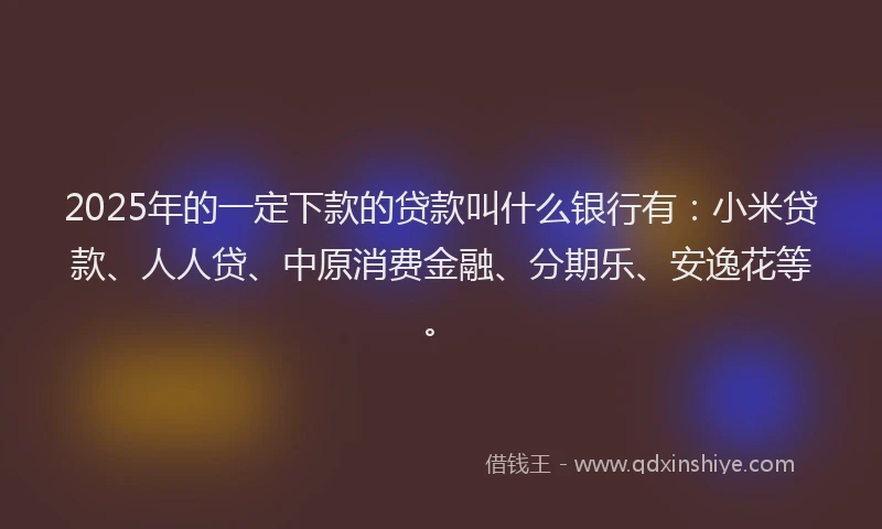2025年的一定下款的贷款叫什么银行有：小米贷款、人人贷、中原消费金融、分期乐、安逸花等。