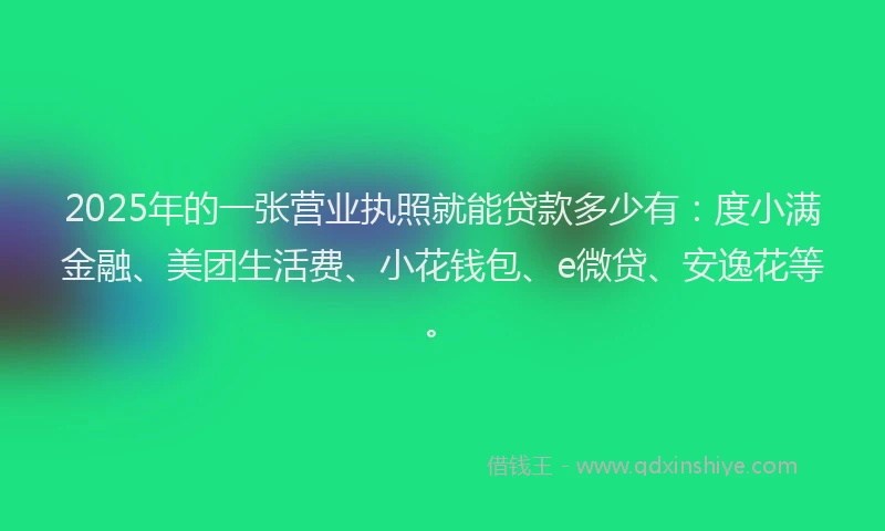 2025年的一张营业执照就能贷款多少有：度小满金融、美团生活费、小花钱包、e微贷、安逸花等。