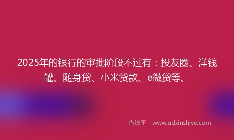 2025年的银行的审批阶段不过有：投友圈、洋钱罐、随身贷、小米贷款、e微贷等。