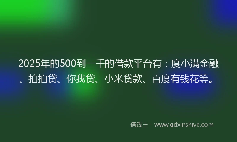 2025年的500到一千的借款平台有：度小满金融、拍拍贷、你我贷、小米贷款、百度有钱花等。