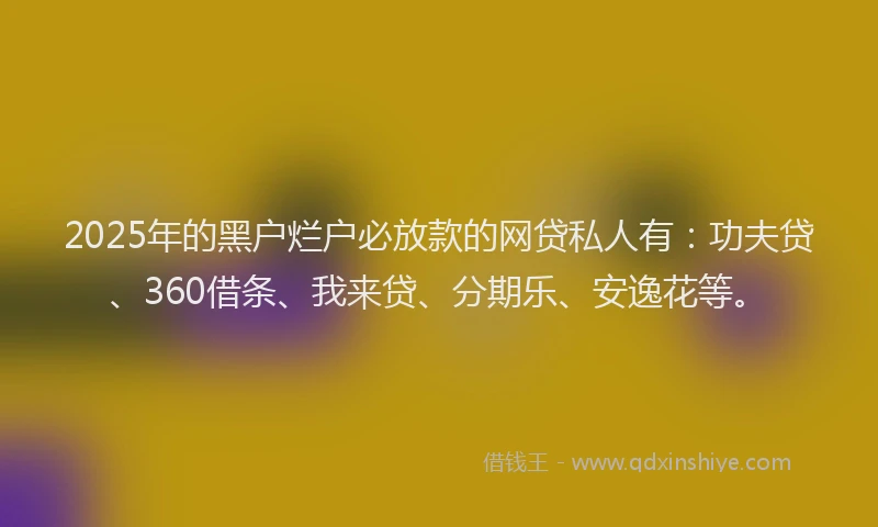 2025年的黑户烂户必放款的网贷私人有：功夫贷、360借条、我来贷、分期乐、安逸花等。