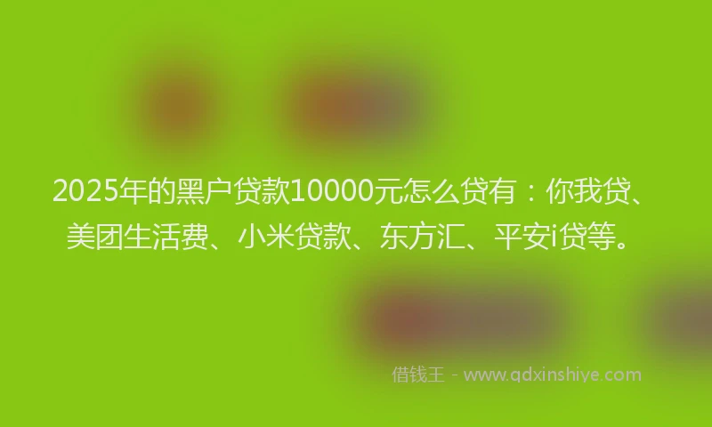 2025年的黑户贷款10000元怎么贷有：你我贷、美团生活费、小米贷款、东方汇、平安i贷等。