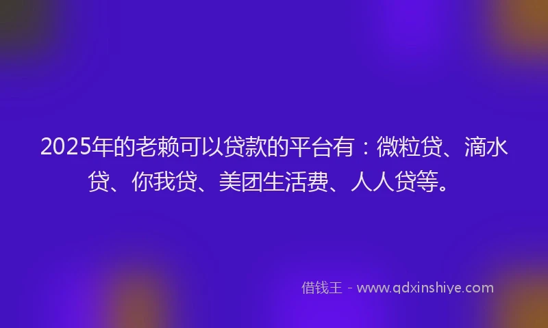 2025年的老赖可以贷款的平台有：微粒贷、滴水贷、你我贷、美团生活费、人人贷等。