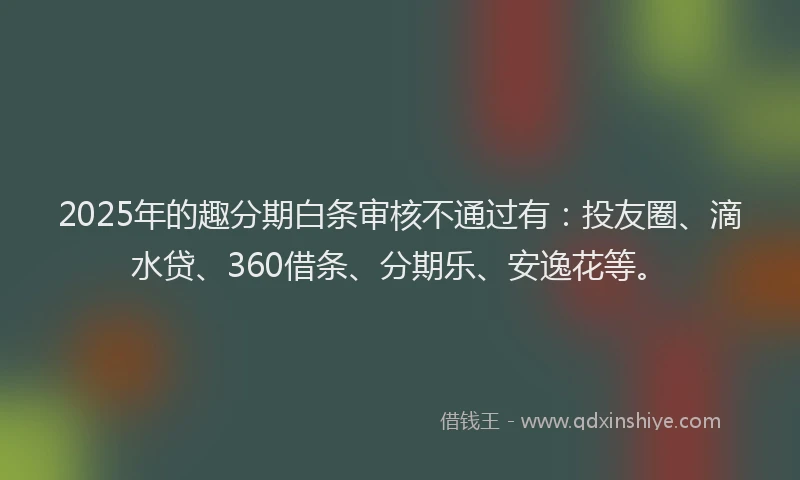 2025年的趣分期白条审核不通过有：投友圈、滴水贷、360借条、分期乐、安逸花等。