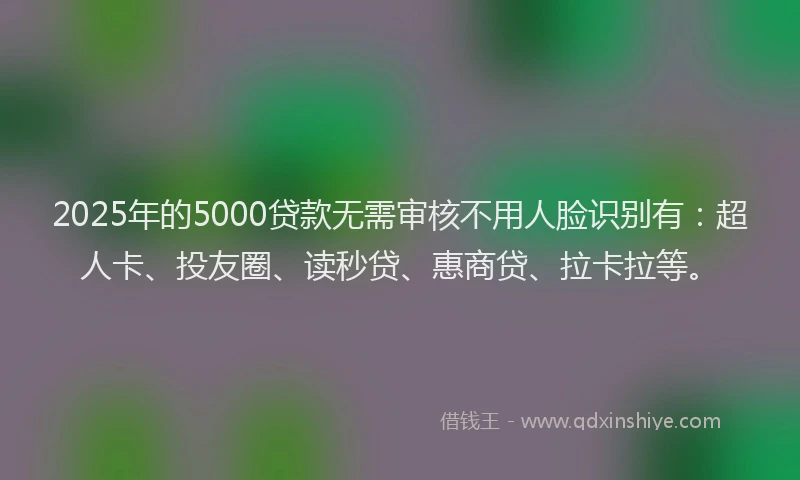 2025年的5000贷款无需审核不用人脸识别有：超人卡、投友圈、读秒贷、惠商贷、拉卡拉等。