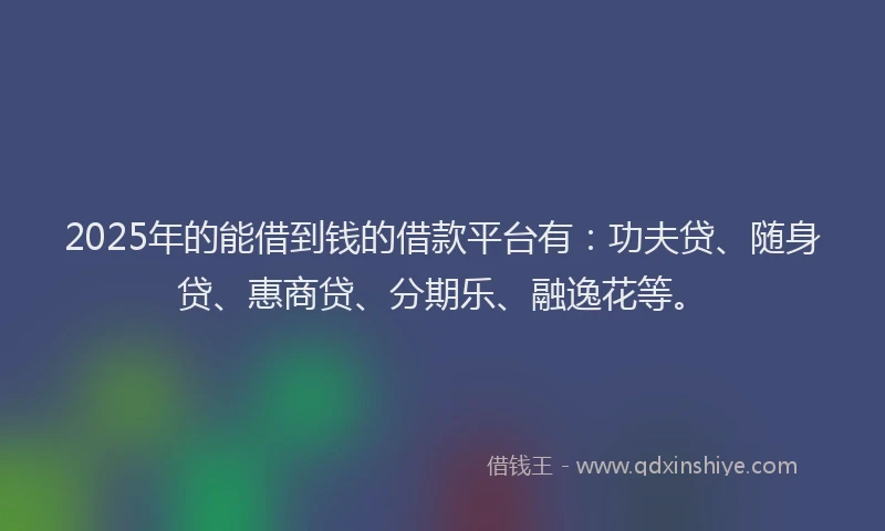 2025年的能借到钱的借款平台有：功夫贷、随身贷、惠商贷、分期乐、融逸花等。